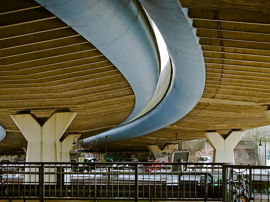 architecture, bridge, structures, road, transition, düsseldorf HD wallpaper