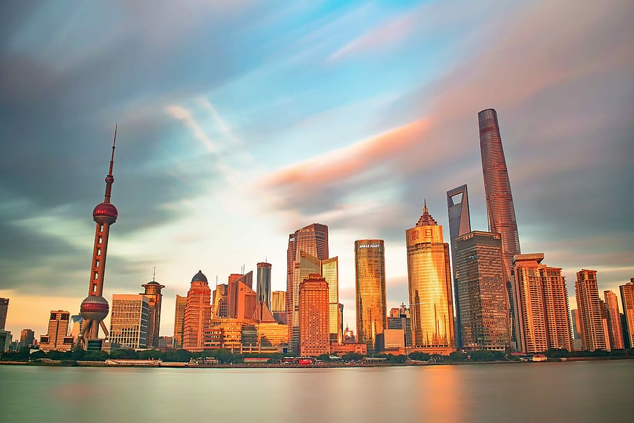 Oriental Pearl Tower, Shanghai, high-rise buildings on the shore during daytime, HD wallpaper