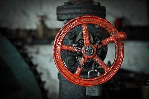 locked round red metal control switch, valve, steam, iron, industrial HD wallpaper