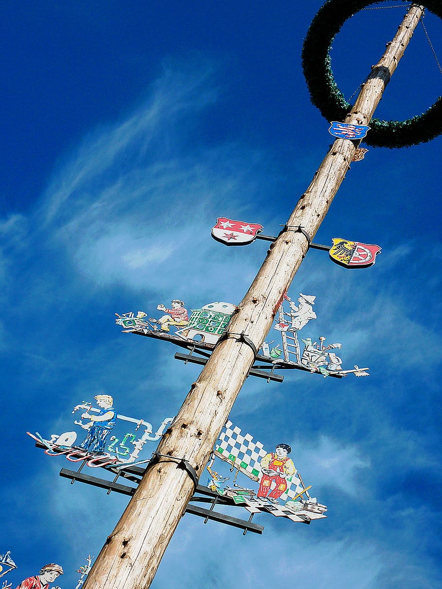 tree, bavaria, birch, custom, customs, wont, decorated, sky HD wallpaper