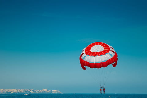 Fun, Balloon, Sport, Beach, Fly, summer, red, white, sky, boat HD wallpaper