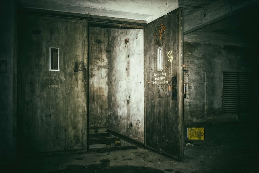 opened door, lost places, keller, elevator, underground, dark HD wallpaper