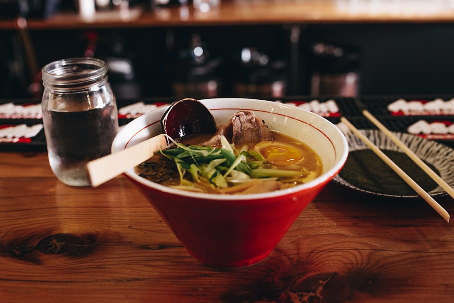 red ceramic bowl with soup dish, cooked, food, restaurants HD wallpaper