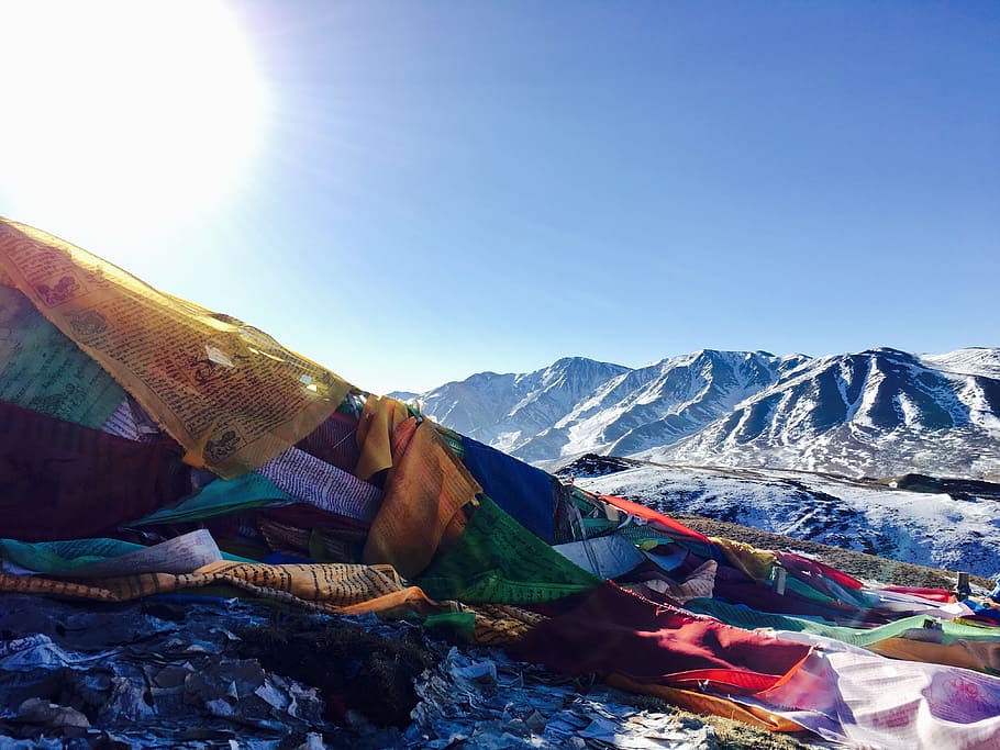 backlighting, tibetan, snow mountain, mountain range, sky, sunlight HD wallpaper