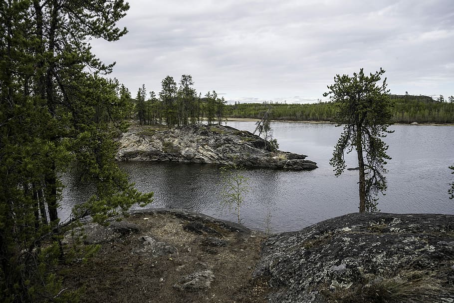 View of Rocks and Lake on the Ingraham Trail, canada, clouds HD wallpaper