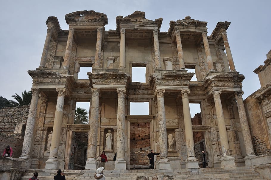 ephesus library, efes, history, the past, architecture, ancient, HD wallpaper