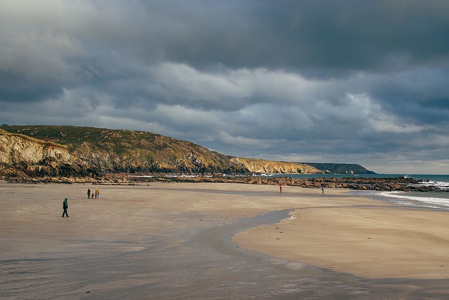 Rocky coastline, landscape, beach, sea, england, uK, sand, nature HD wallpaper