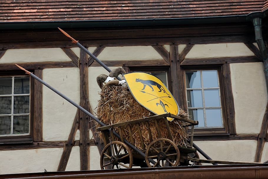 stroller, dare, hay wagon, lances, burg katzenstein, castle HD wallpaper