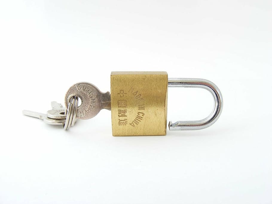 gold, lock, key, silver, keys, white, white background, studio shot HD wallpaper