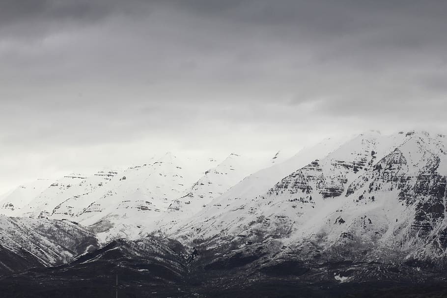 snowy mountain cap, glacier mountains grayscale photo, landscape HD wallpaper