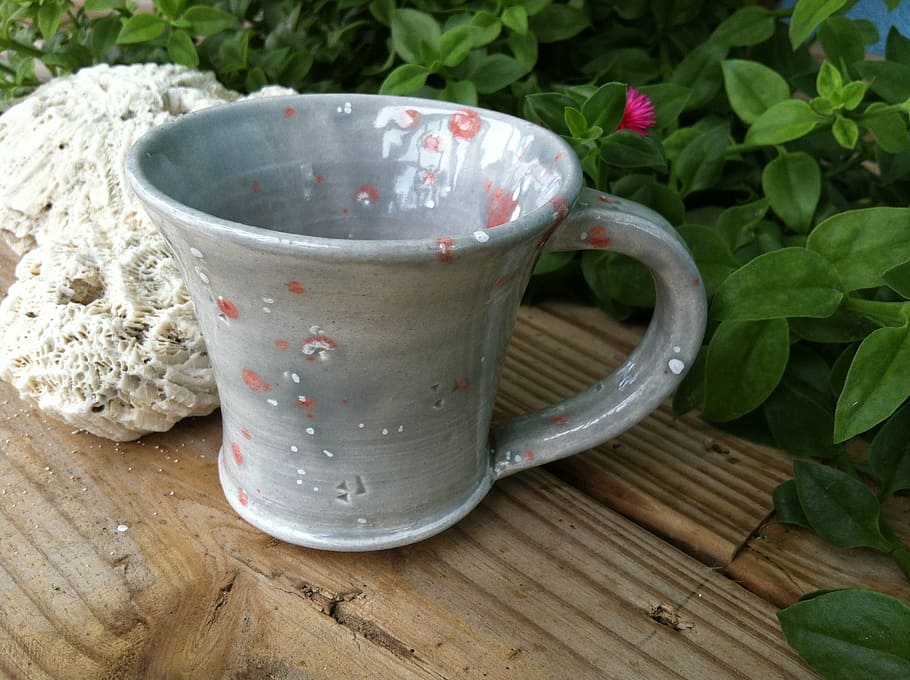 mug, ceramic, cup, earthenware, pottery, thrown, handmade, grey HD wallpaper