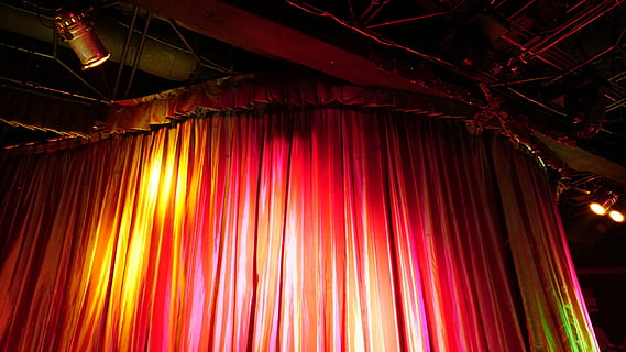 red curtain, light, stage, close, performance, entertainment HD wallpaper
