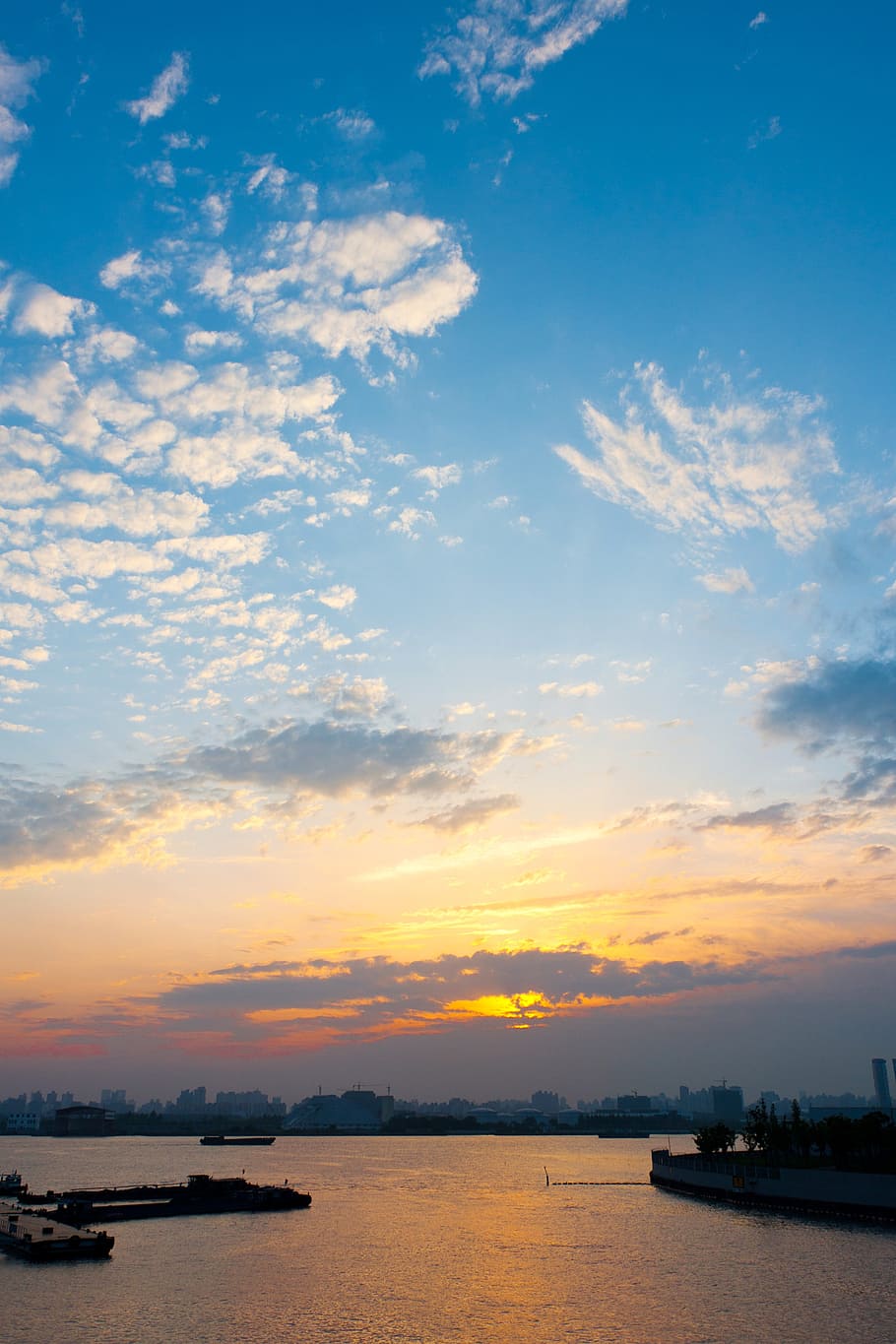 sunset, sky, bay, water, cloud - sky, nautical vessel, sea HD wallpaper