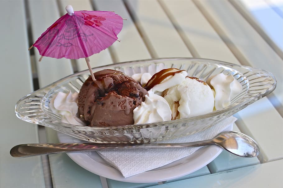close-up photo of chocolate and vanilla ice creams, Cold, Summer HD wallpaper