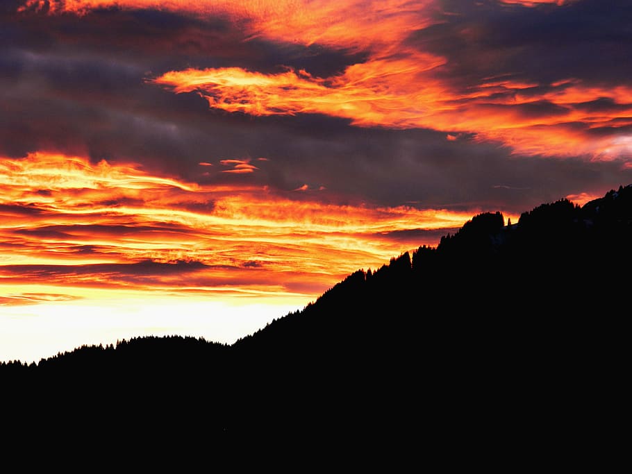sunset, mountains, abendstimmung, landscape, sky, afterglow HD wallpaper