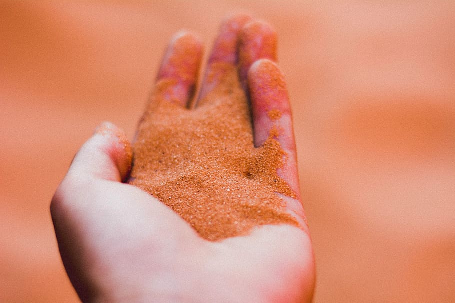 handful of brown powder, sand, red sand, texture, desert, human body part HD wallpaper