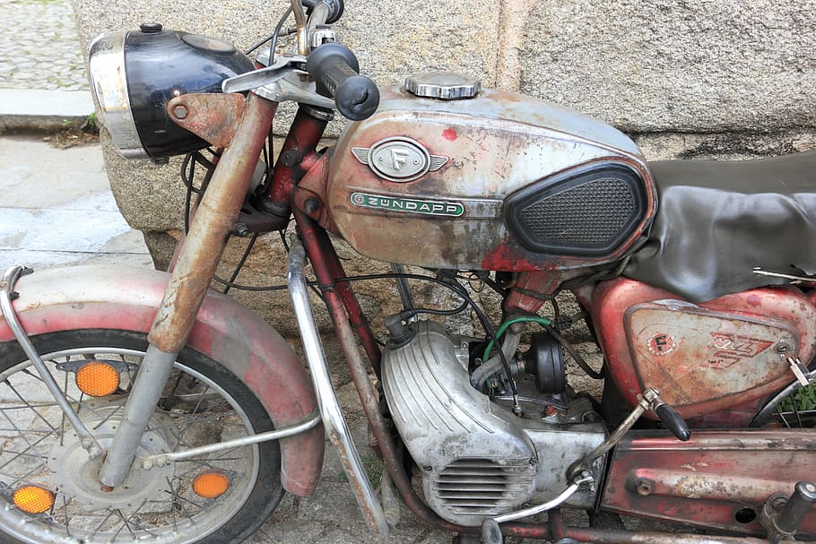 portugal, evora, moped, zundapp, old, rusty, mode of transportation, HD wallpaper