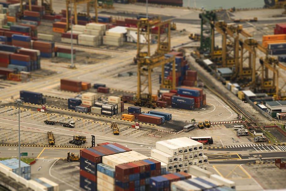 aerial photography of cargo yard, bird's eye view of cargo port during daytime HD wallpaper