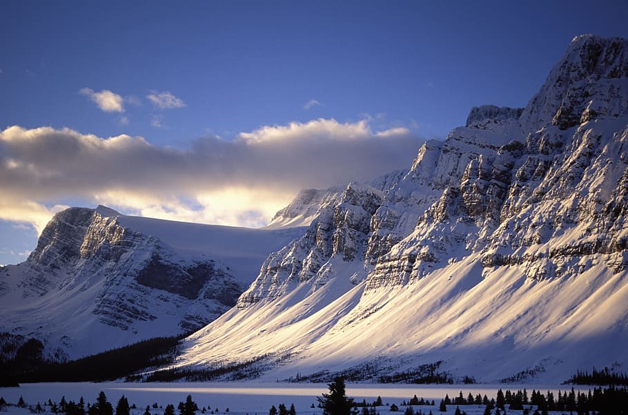 snow-covered mountains under blue sky, nature, landscape, panoramic HD wallpaper