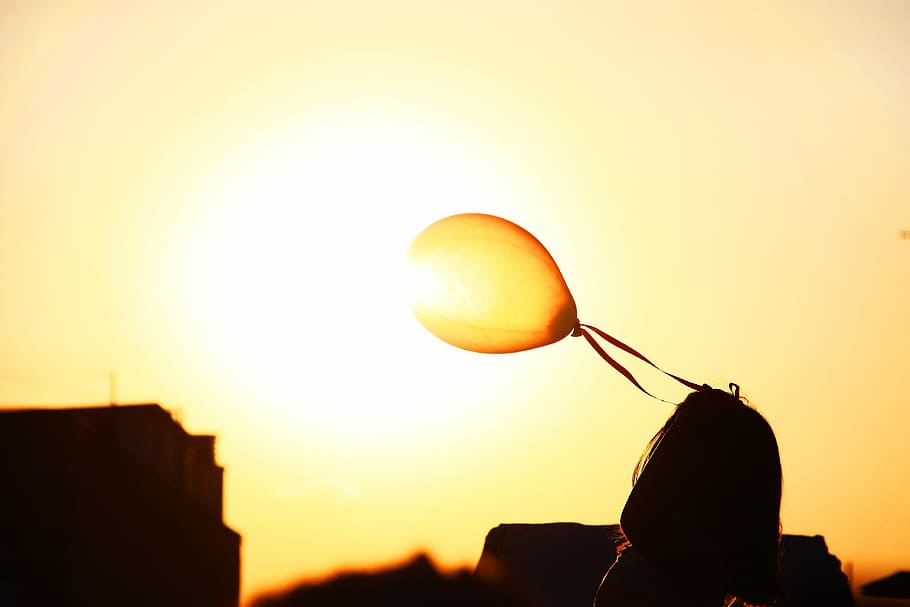 silhouette of woman holding balloon, person holding balloon, sky HD wallpaper
