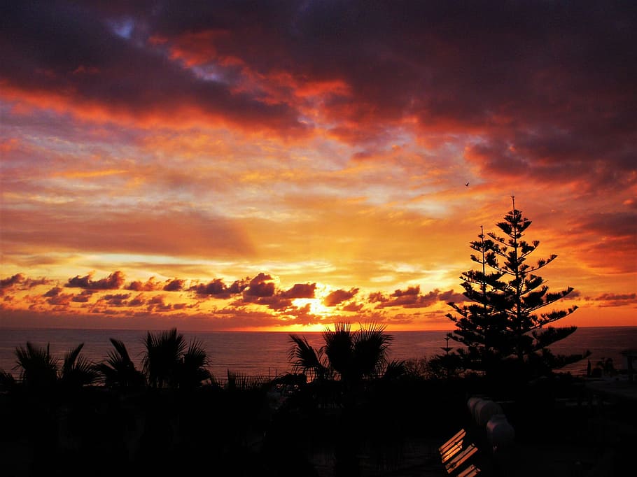 sky, sun, sunset, farbenspiel, dusk, mood, setting sun, romance HD wallpaper