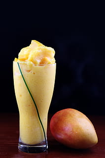 drinking glass with mango shake, beverage, smoothie, food and drink HD wallpaper