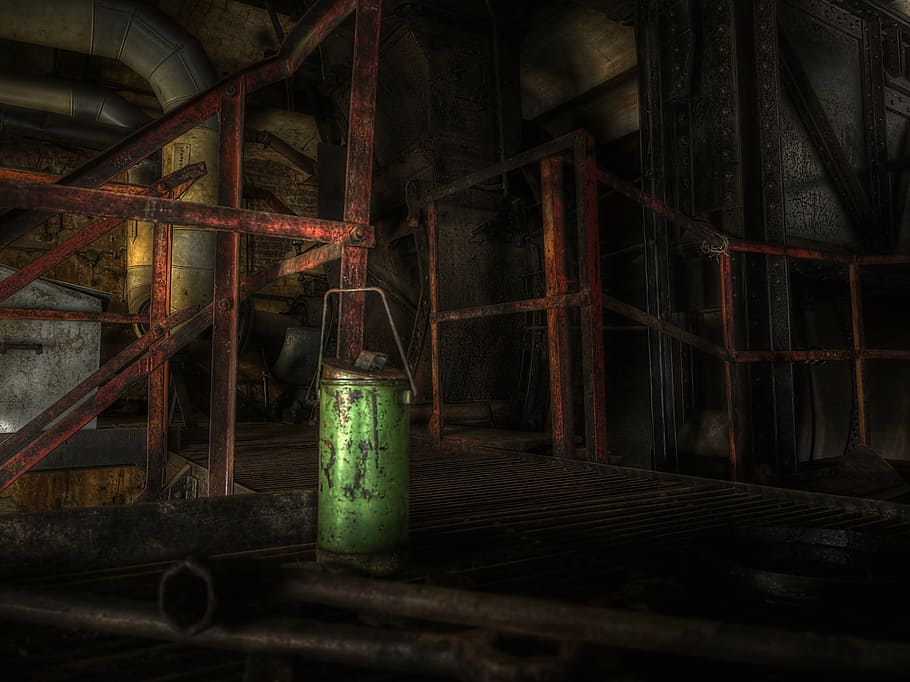 green metal container, louise briquette factory, old factory