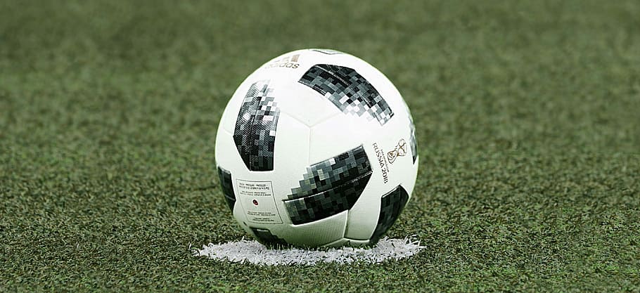 white and black soccer ball on grass field, football, kick-off