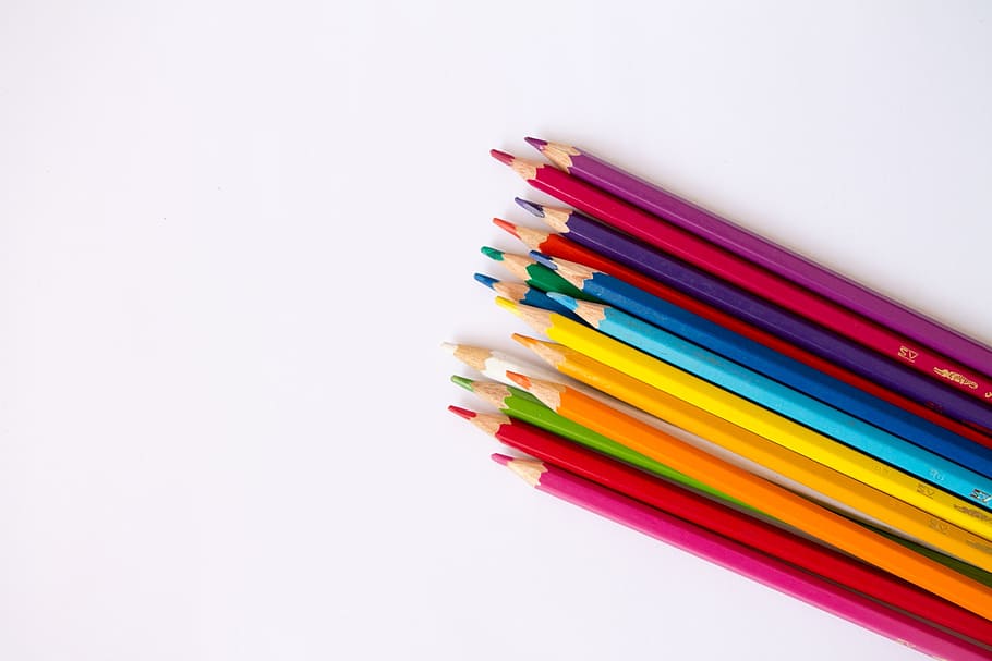 assorted-color color pencils, design, creative, decoration, green, HD wallpaper