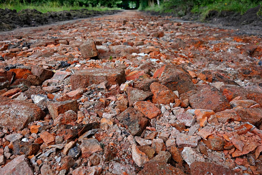 road, rubble, stones, perspective, bricks, vanishing point HD wallpaper