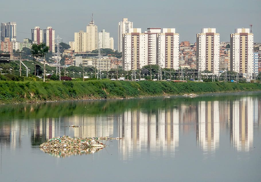 trash, river pines, rubble, pollution, pet bottle, sewer, são paulo HD wallpaper
