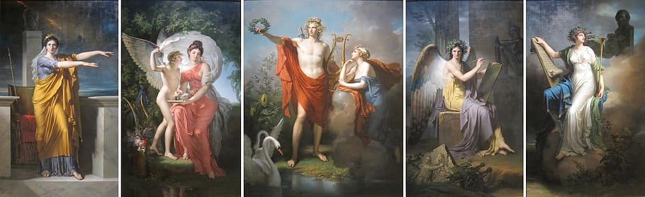four angel paintings, Religious, artworks, apollo and the muses, HD wallpaper