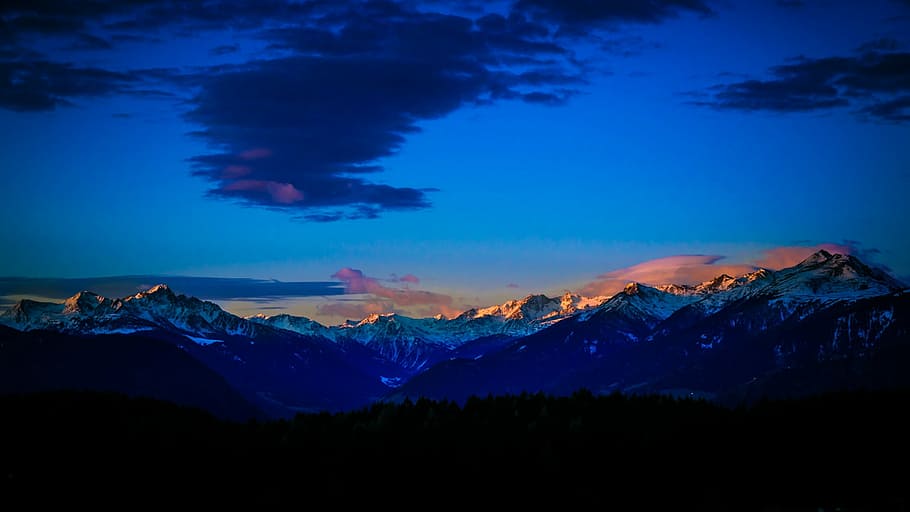 sunset, landscape, sky, mountains, evening sky, afterglow, twilight HD wallpaper