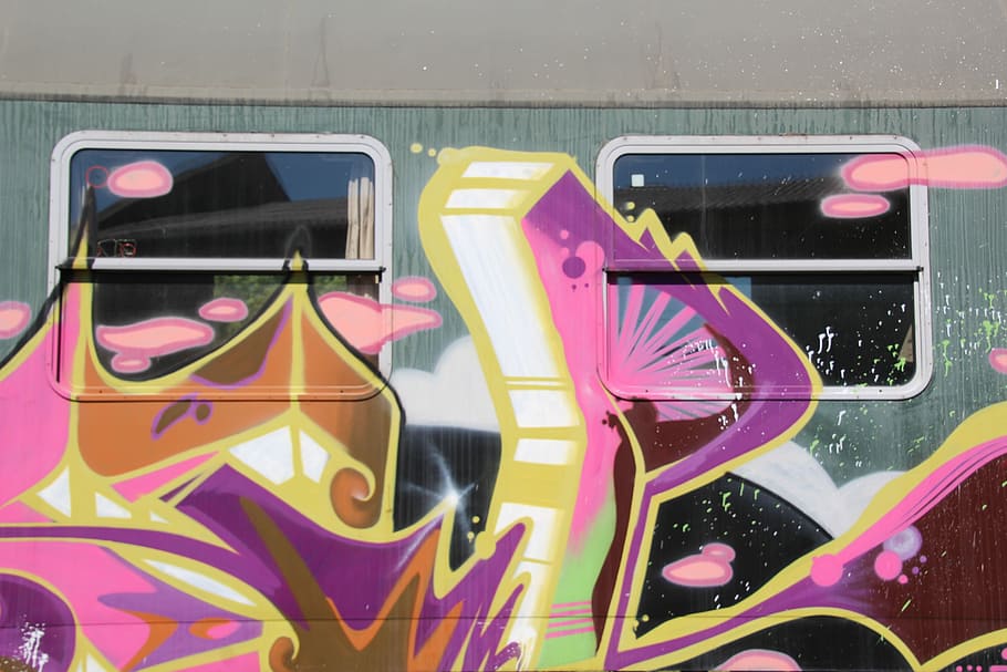 Wagon, Db, Railway, grafitti, transportation, multi colored HD wallpaper