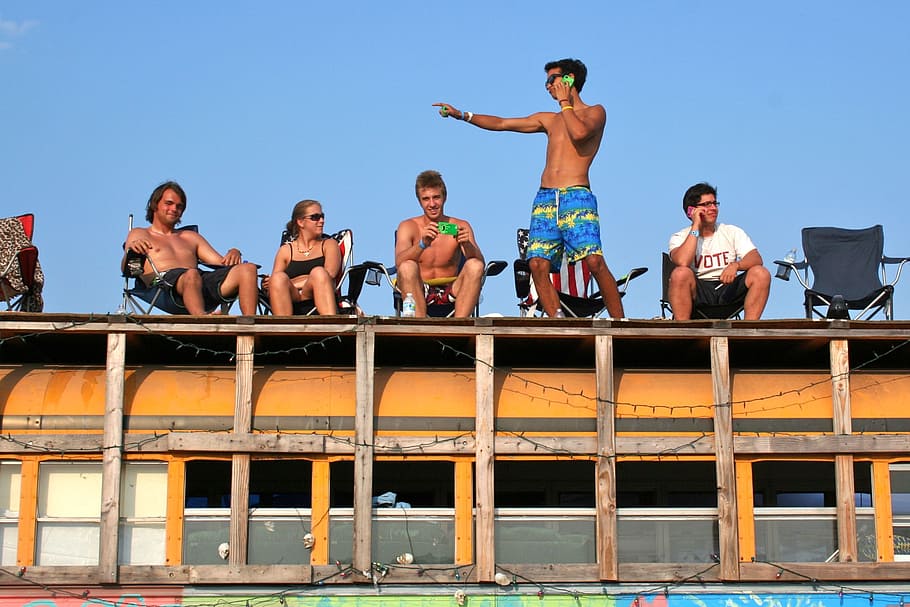 people, bus, group, young, travel, outdoors, happy, sky, shirtless HD wallpaper