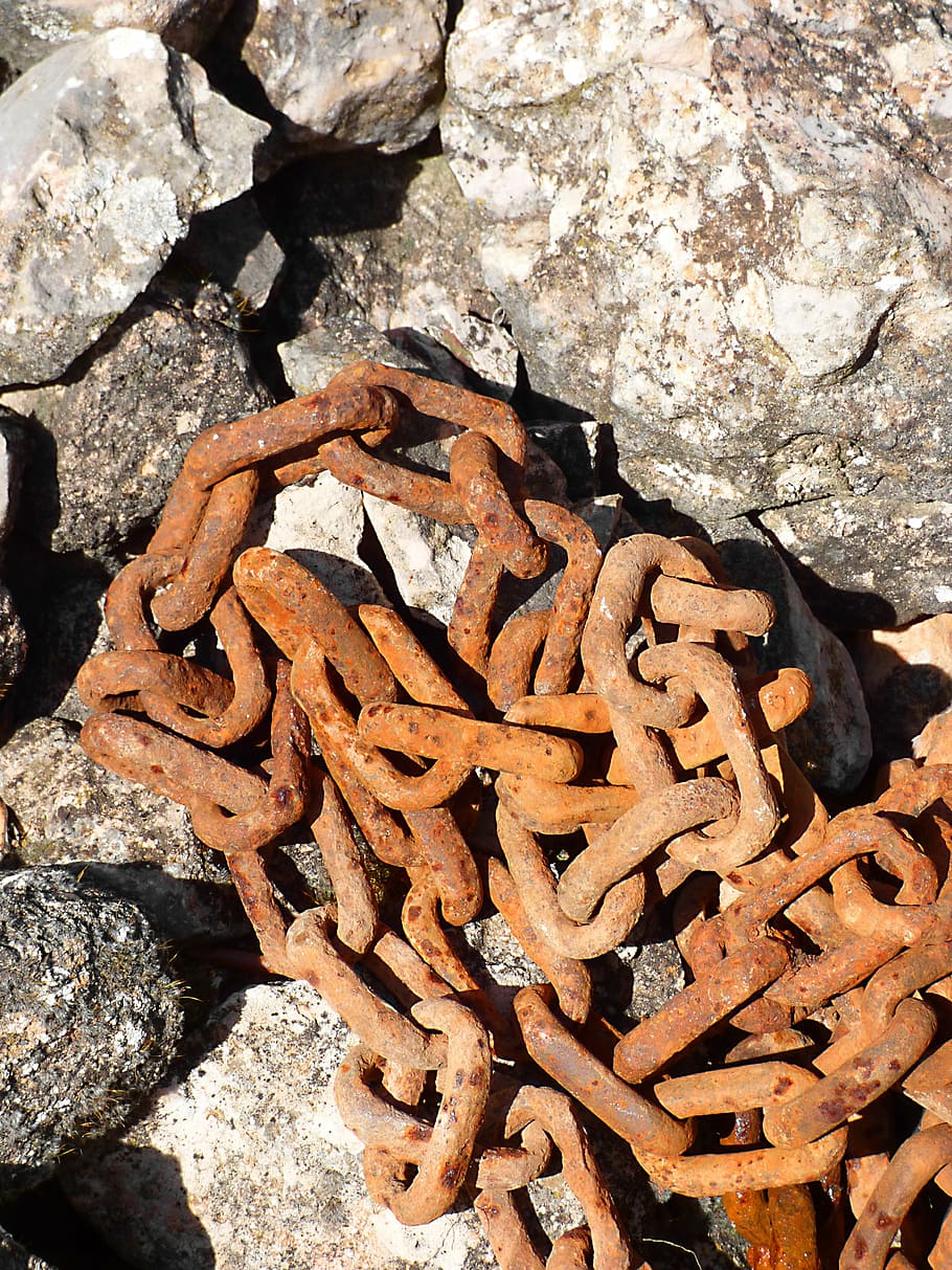 string, old, iron, oxide, links, rusty, rustic, rock, high angle view HD wallpaper