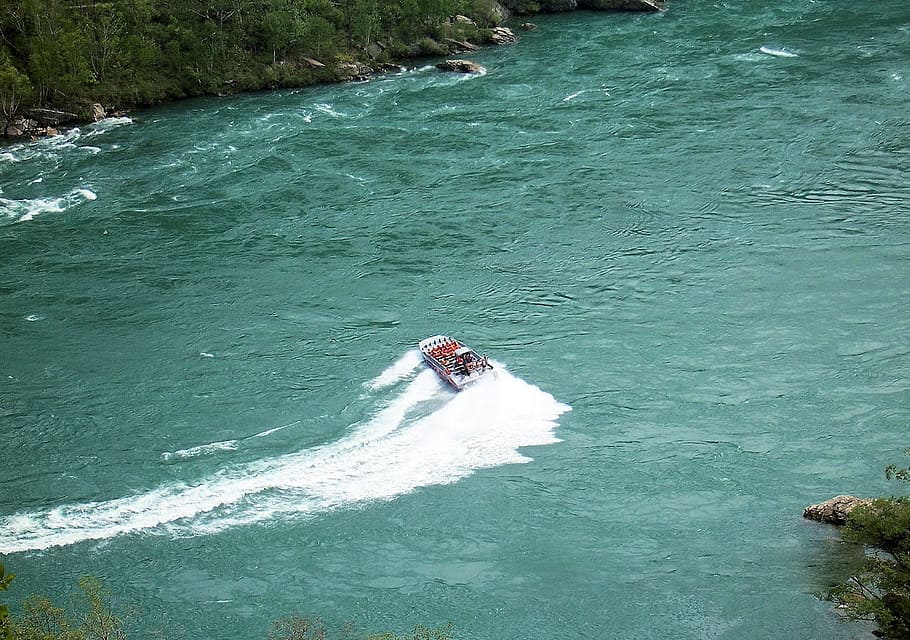 boat, motorized, speed, turning, river, torrent, people, motorboat HD wallpaper