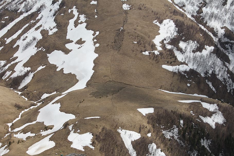 bird's-eye photography of mountain, brown and white aerial view HD wallpaper