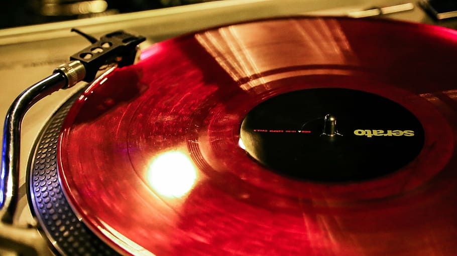 red turntable, vinyl, dj, music, sound, record player, lp, party
