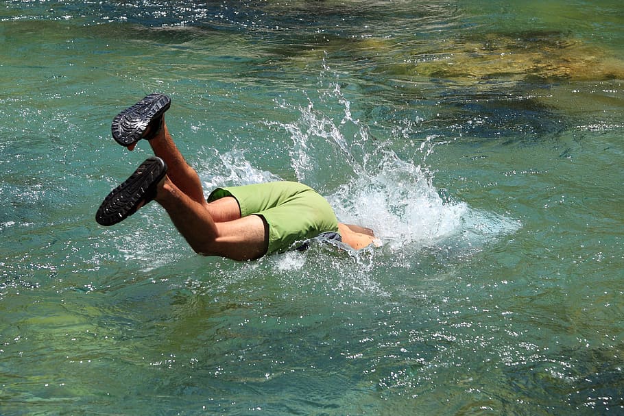 person dive on water, action, active, activity, diving, fun HD wallpaper