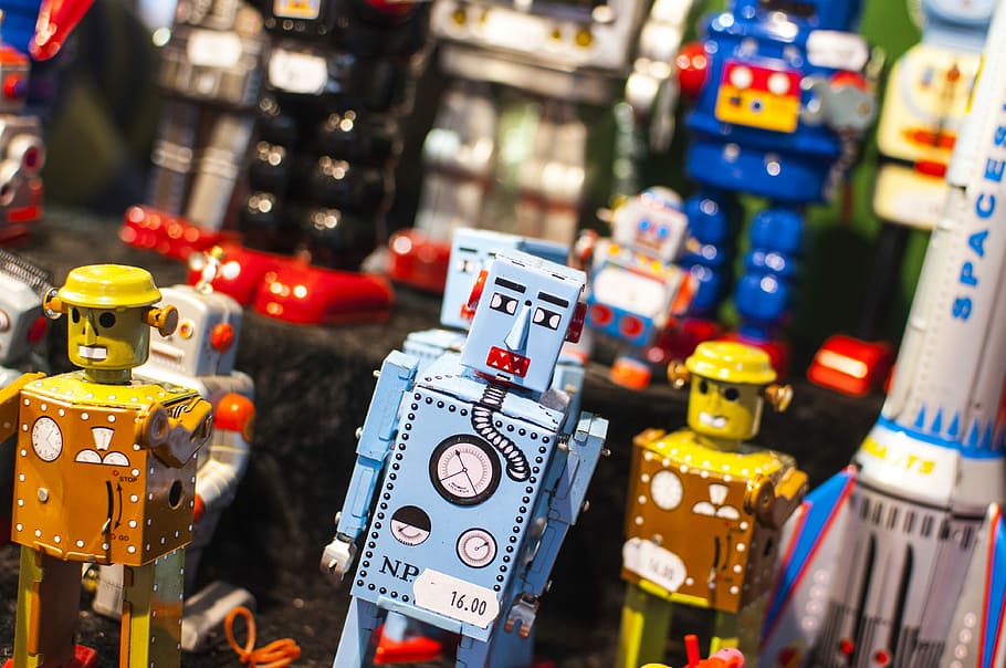 several assorted-color robot toys, Play, Androids, Colors, tiny HD wallpaper