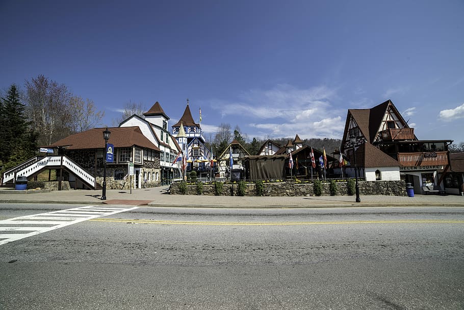 Bavarian Theme Village buildings across the street in Alpine, Helen, Georgia