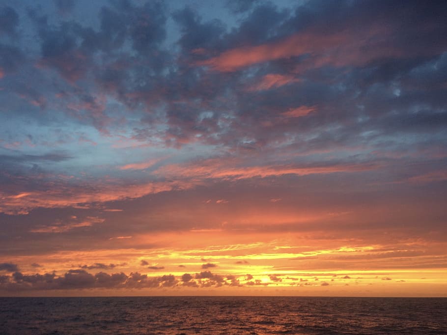 setting sun, colored air, sea, sky, cloud - sky, water, sunset HD wallpaper