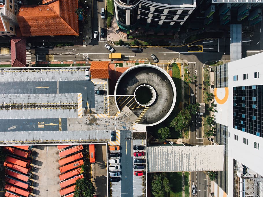 architecture, building, infrastructure, aerial, view, car, vehicle HD wallpaper