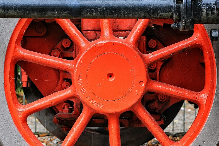 train, texture, red, wheel, color, machinery, metal, close-up HD wallpaper