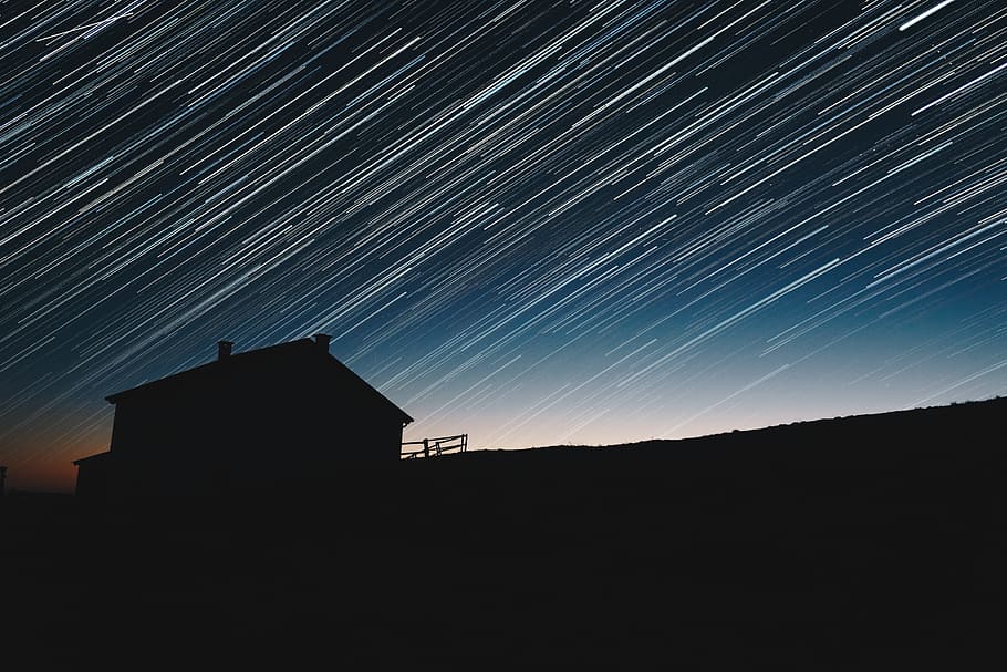 time-lapse photography of house silhouette at night, timelapse photography HD wallpaper