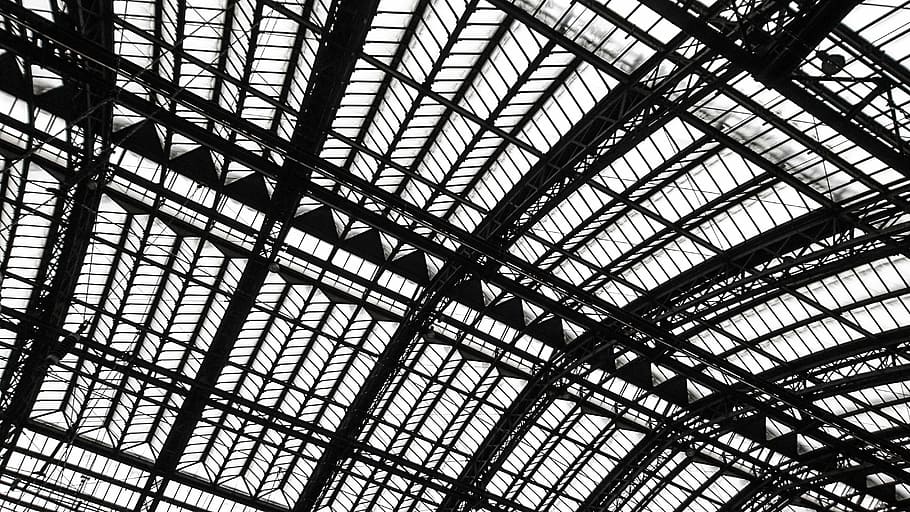 silhouette of building roof frame, architecture, steel construction, HD wallpaper