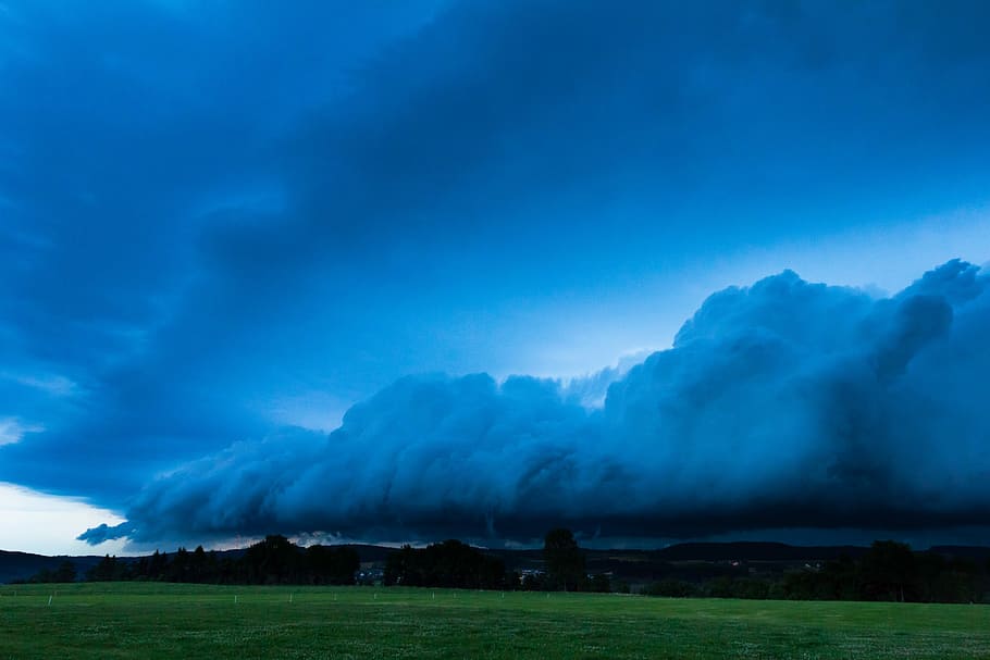 blue hour, squall line, thundercloud, storm front, shelf cloud HD wallpaper