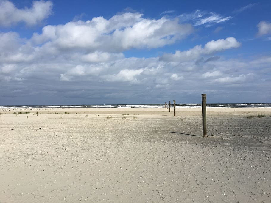 beach, summer, clouds, juist, cloud - sky, land, tranquility HD wallpaper