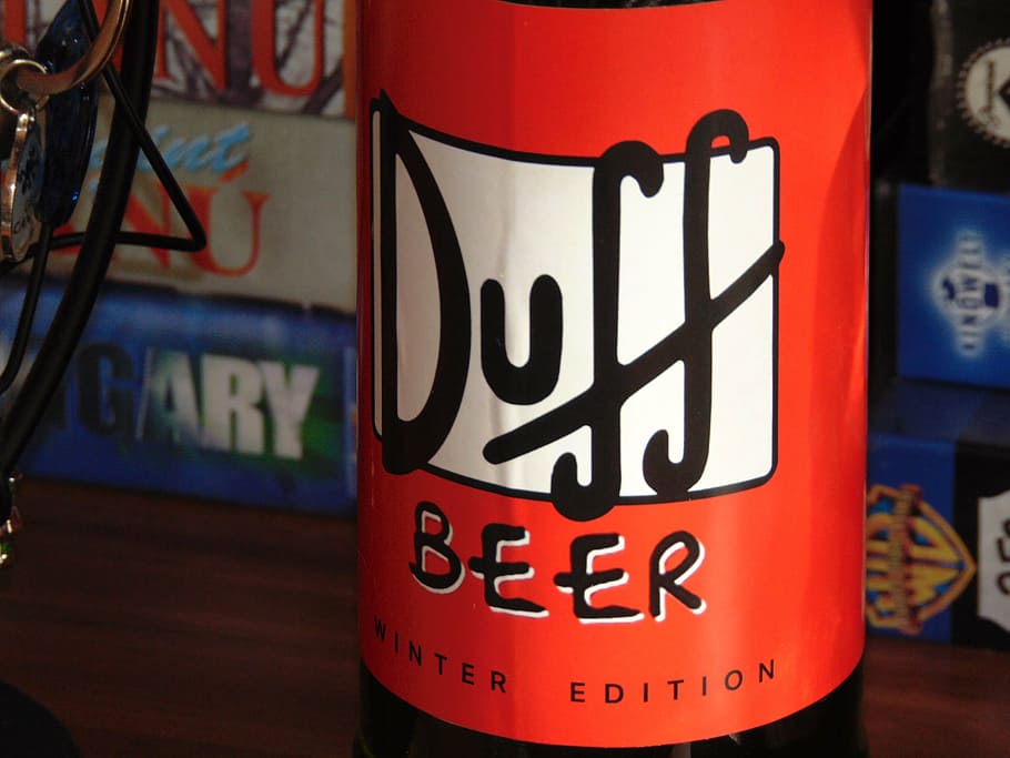 duff, duff beer, simpson family, communication, text, sign, HD wallpaper